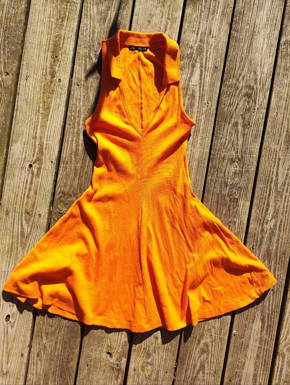 Zara Collared Orange Sleeveless Tennis Mini Dress Small Deep V Preppy Ribbed